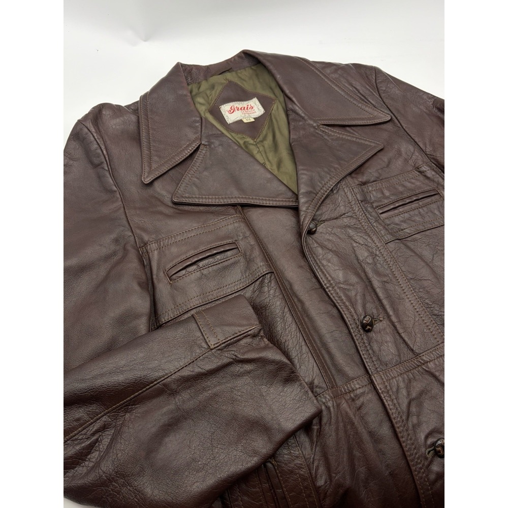 Vintage 1970s  Leather Jacket by Grais Size 46 Angel Skin Cabretta